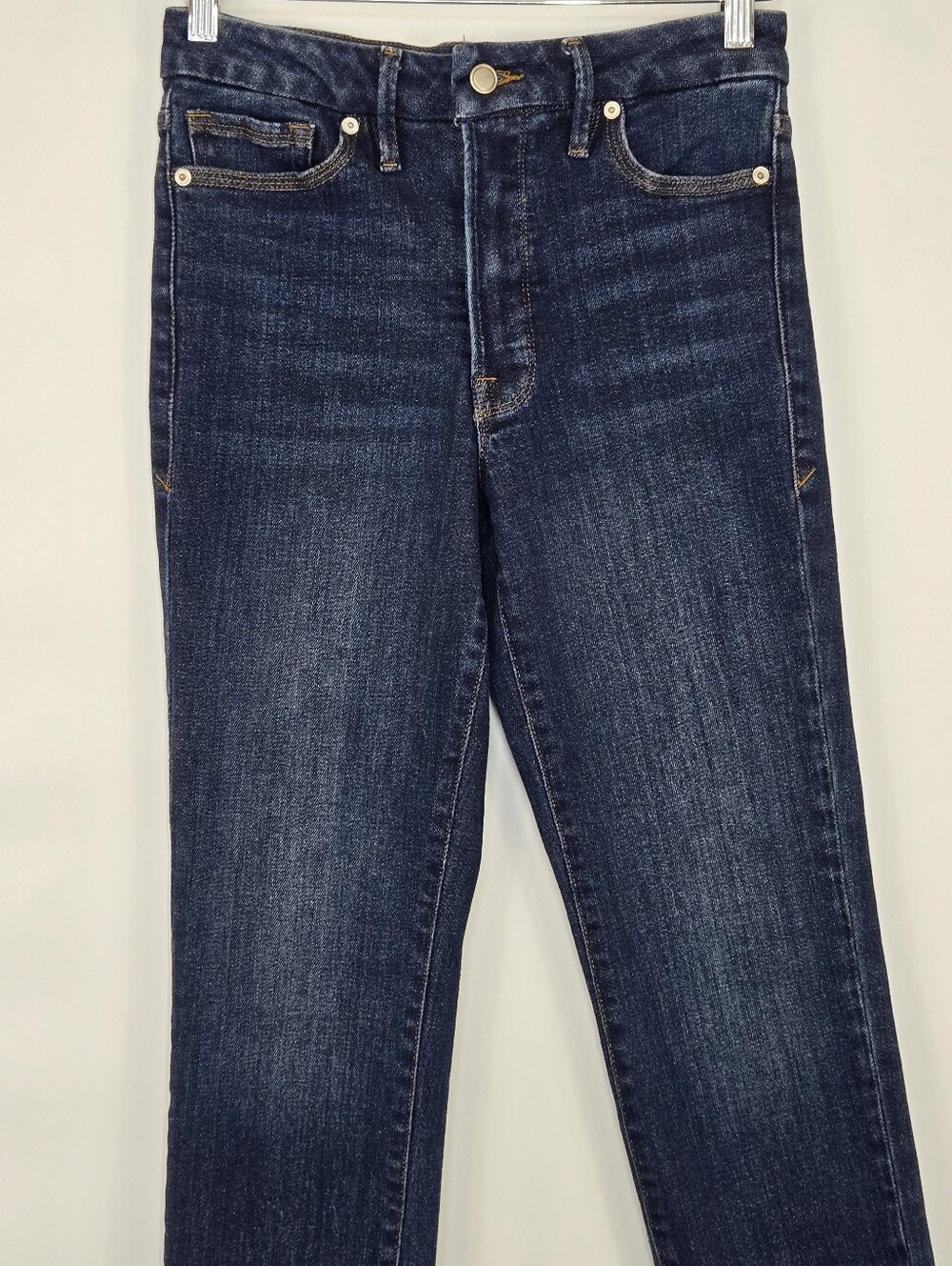Good American Good Classic High Rise Slim Straight Jean Cropped Dark Wash 27 4 - Picture 3 of 15